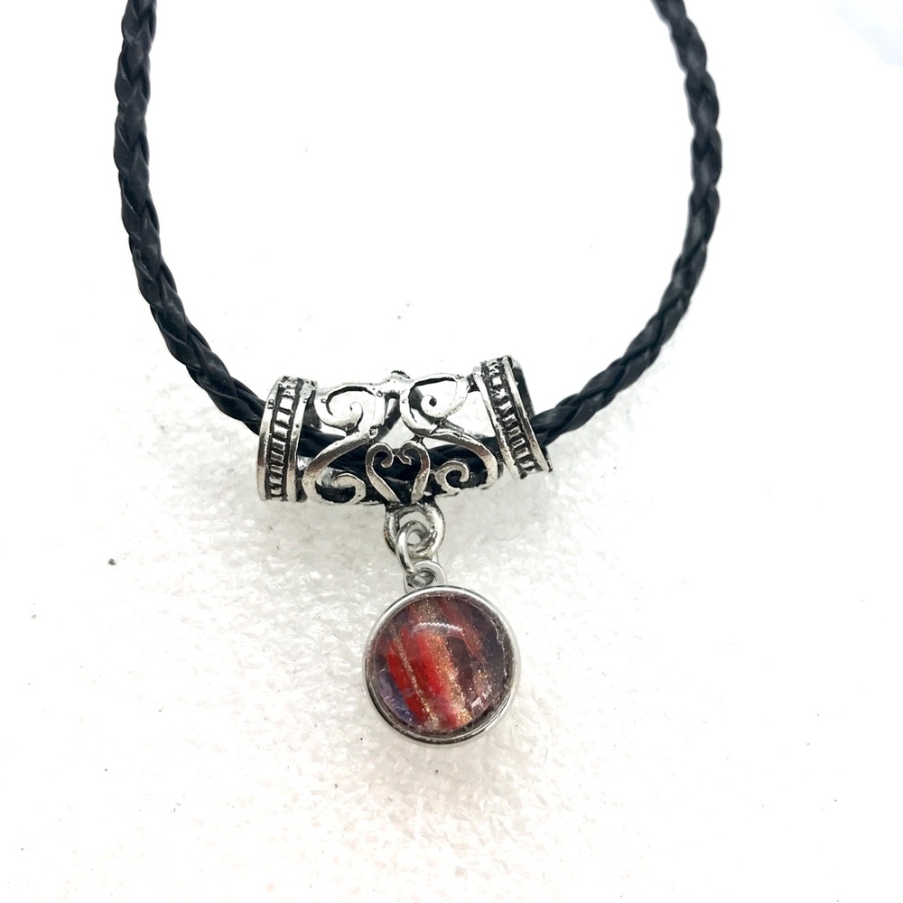 Necklace With handmade 12mm snap SN12 on braided leather cord